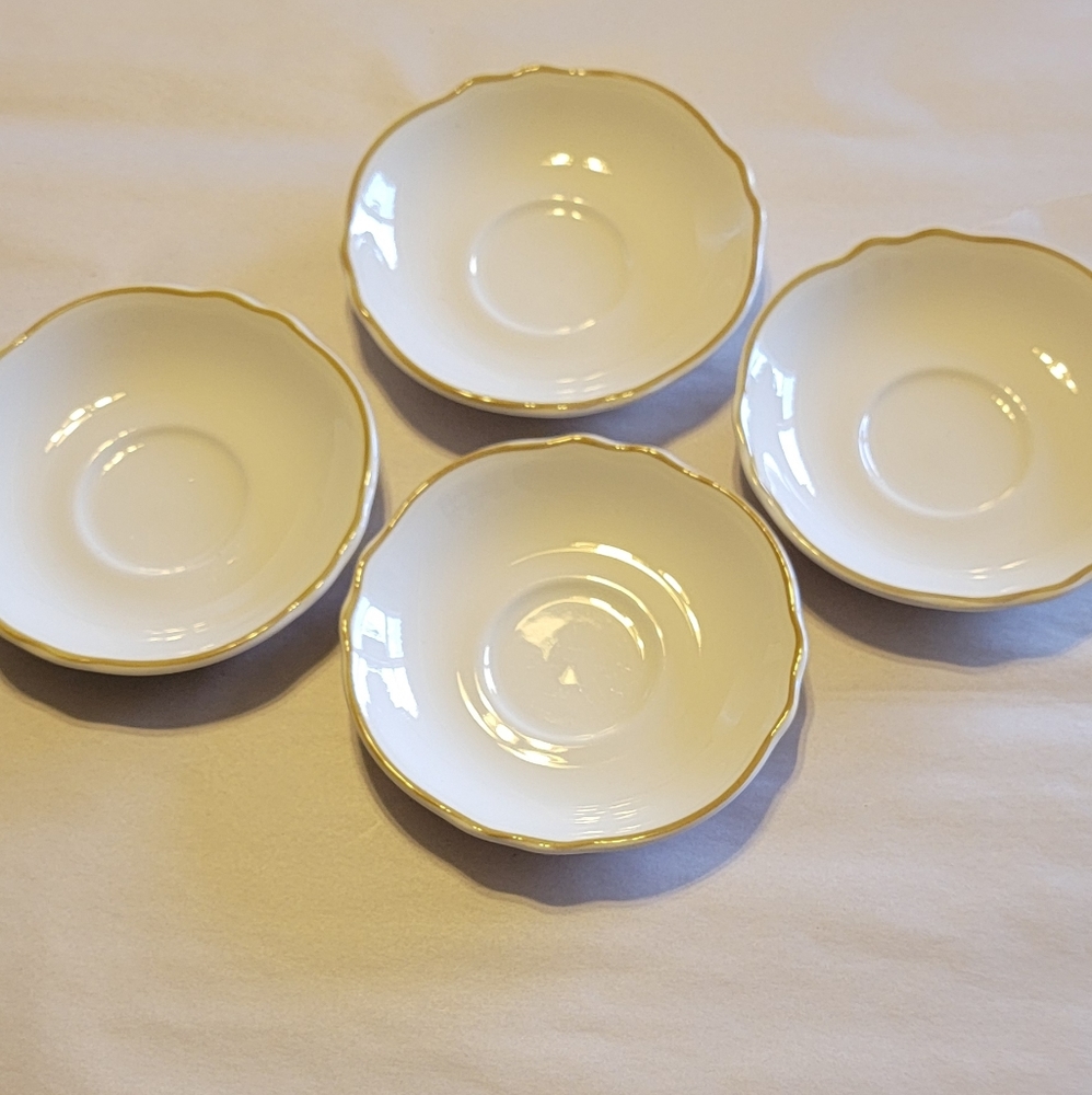 Cream Gold Rim saucers lot of 4 Homer Laughlin New Old Stock MCM